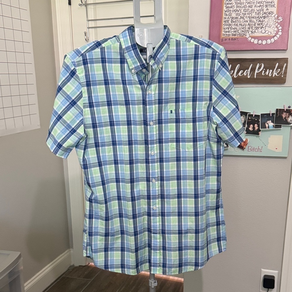 Izod Casual Plaid Shirt in Blue and Green